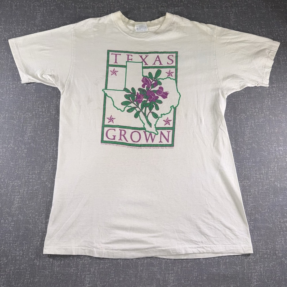 Vintage Texas Grown Shirt Mens XL White Graphic Hanes Beefy-T Made USA 90s